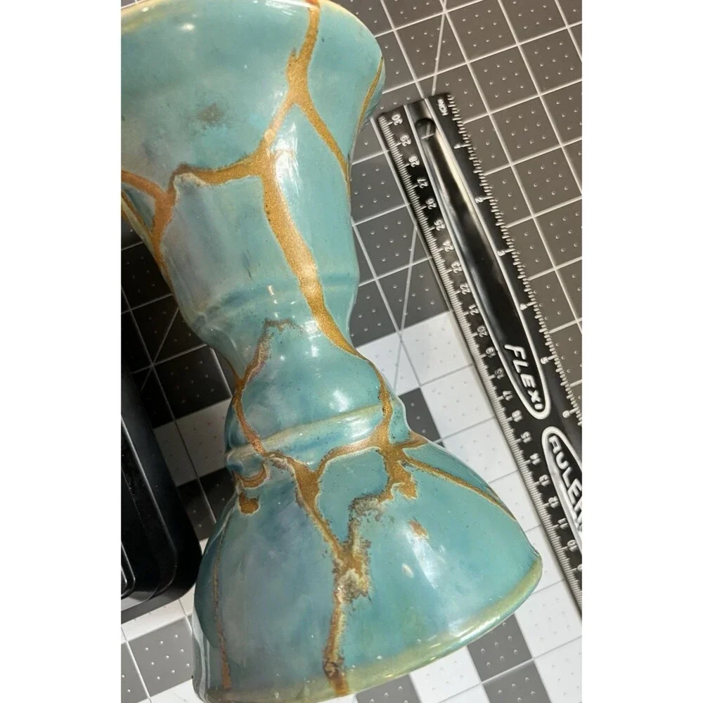 2 Raku Candle Holder Z Gallerie Pillar Taper  Turquoise Blue teal brown 8